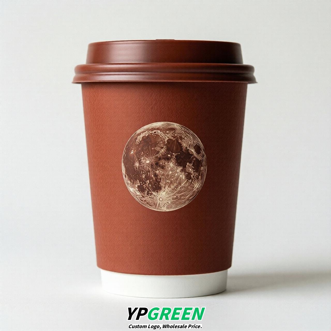 Brick Red Moon Paper Cups with Lids 8-24oz