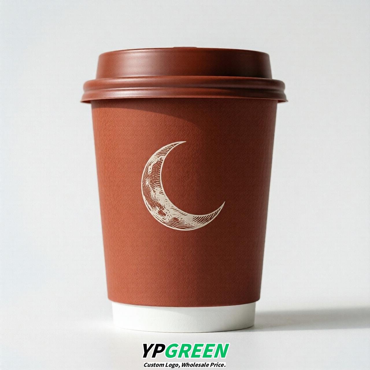 Brick Red Moon Paper Cups with Lids 8-24oz