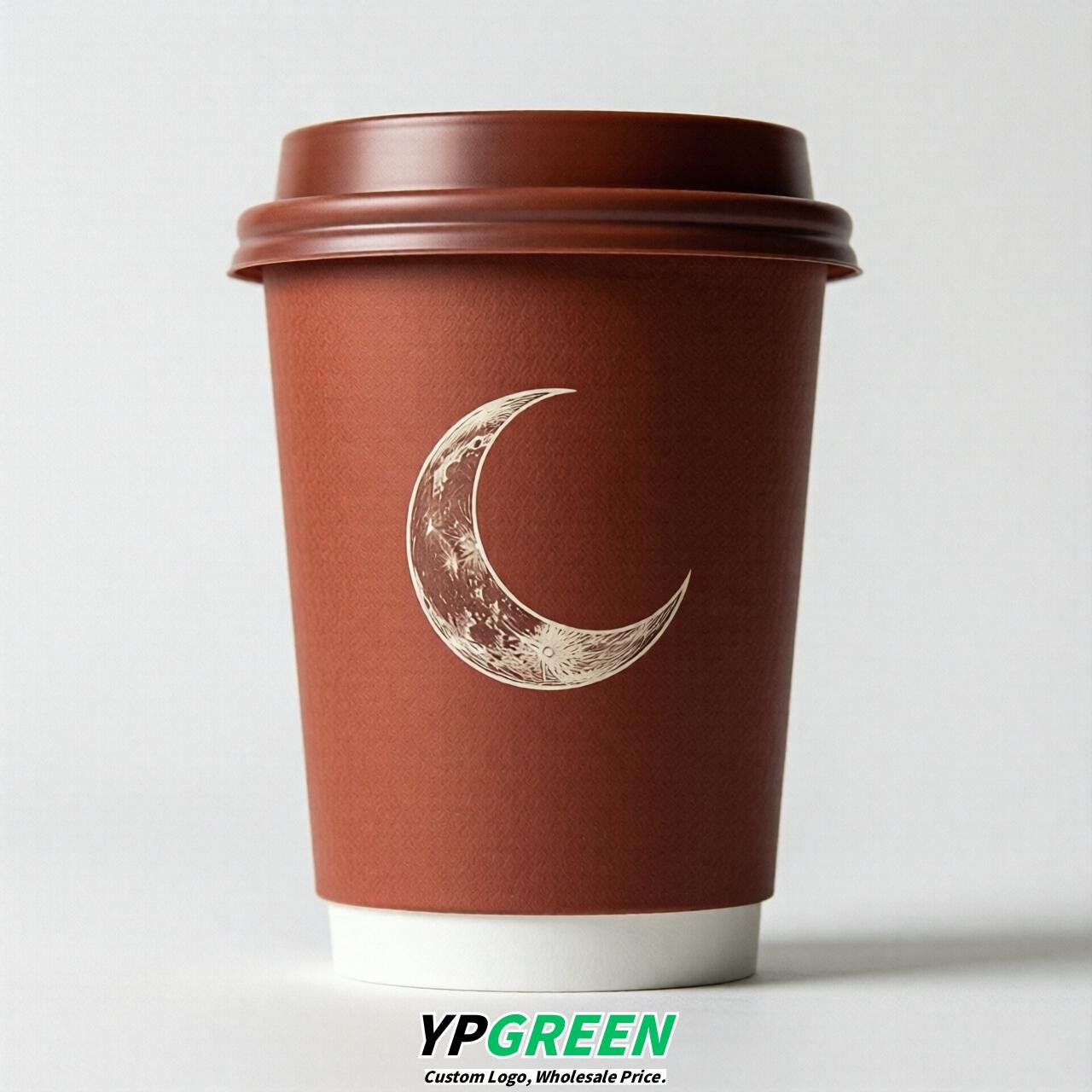 Brick Red Moon Paper Cups with Lids 8-24oz