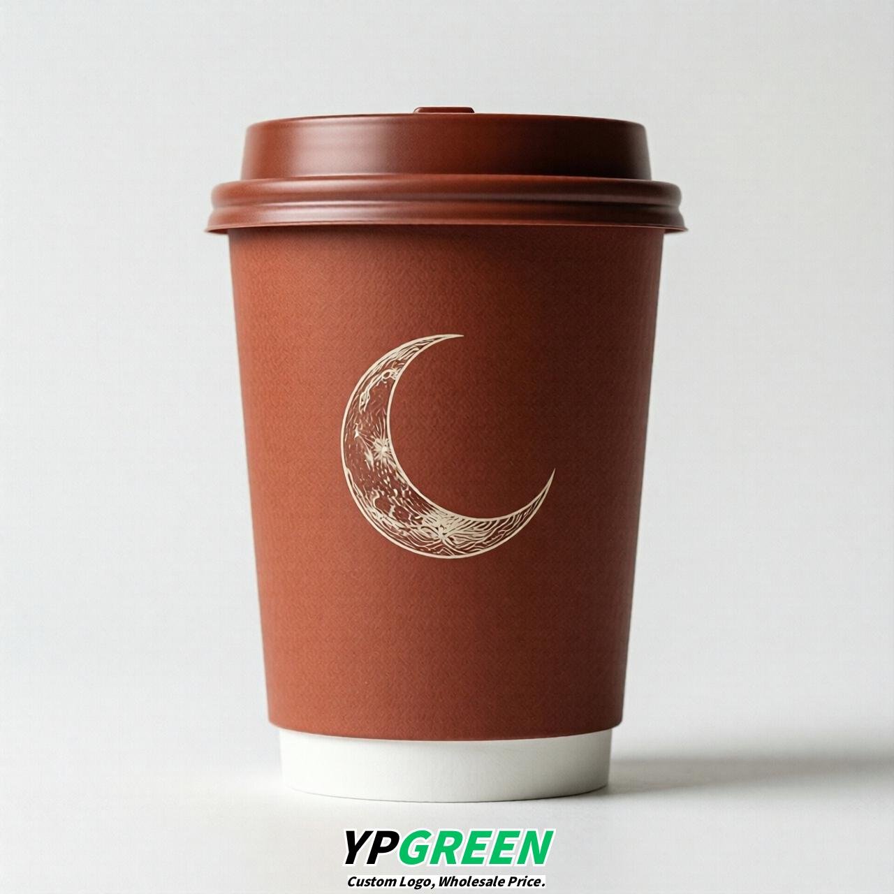 Brick Red Moon Paper Cups with Lids 8-24oz