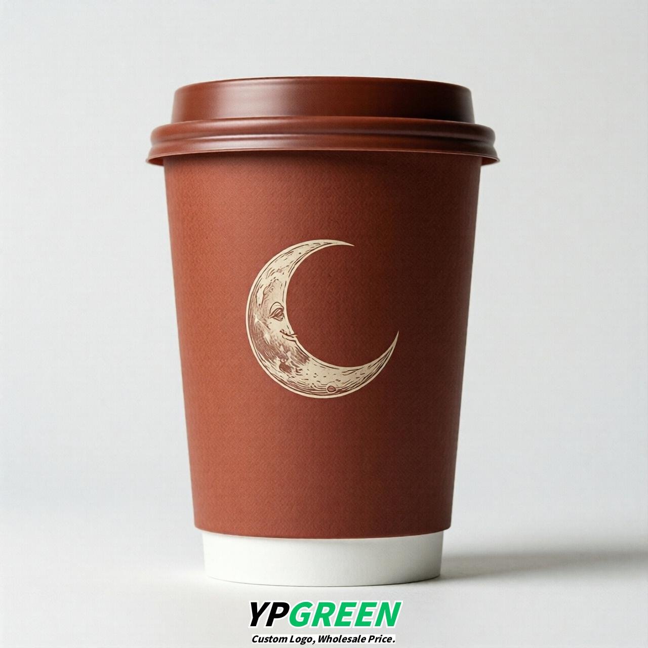 Brick Red Moon Paper Cups with Lids 8-24oz