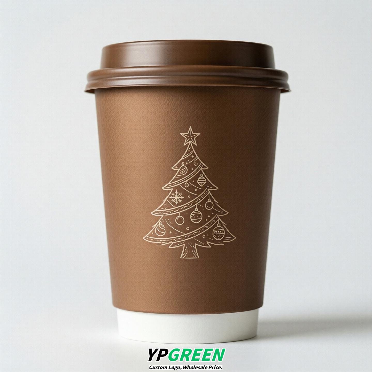 Bronze Paper Cups with Christmas Design 8-24oz