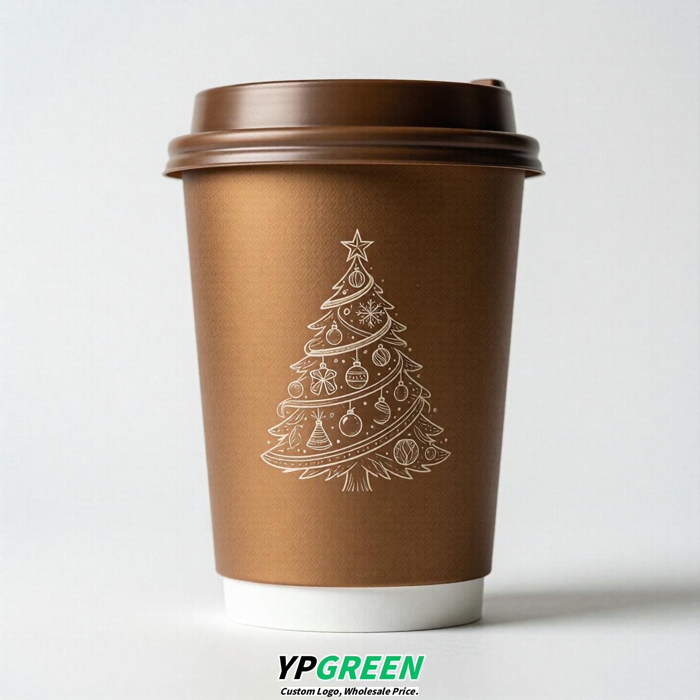 Bronze Paper Cups with Christmas Design 8-24oz