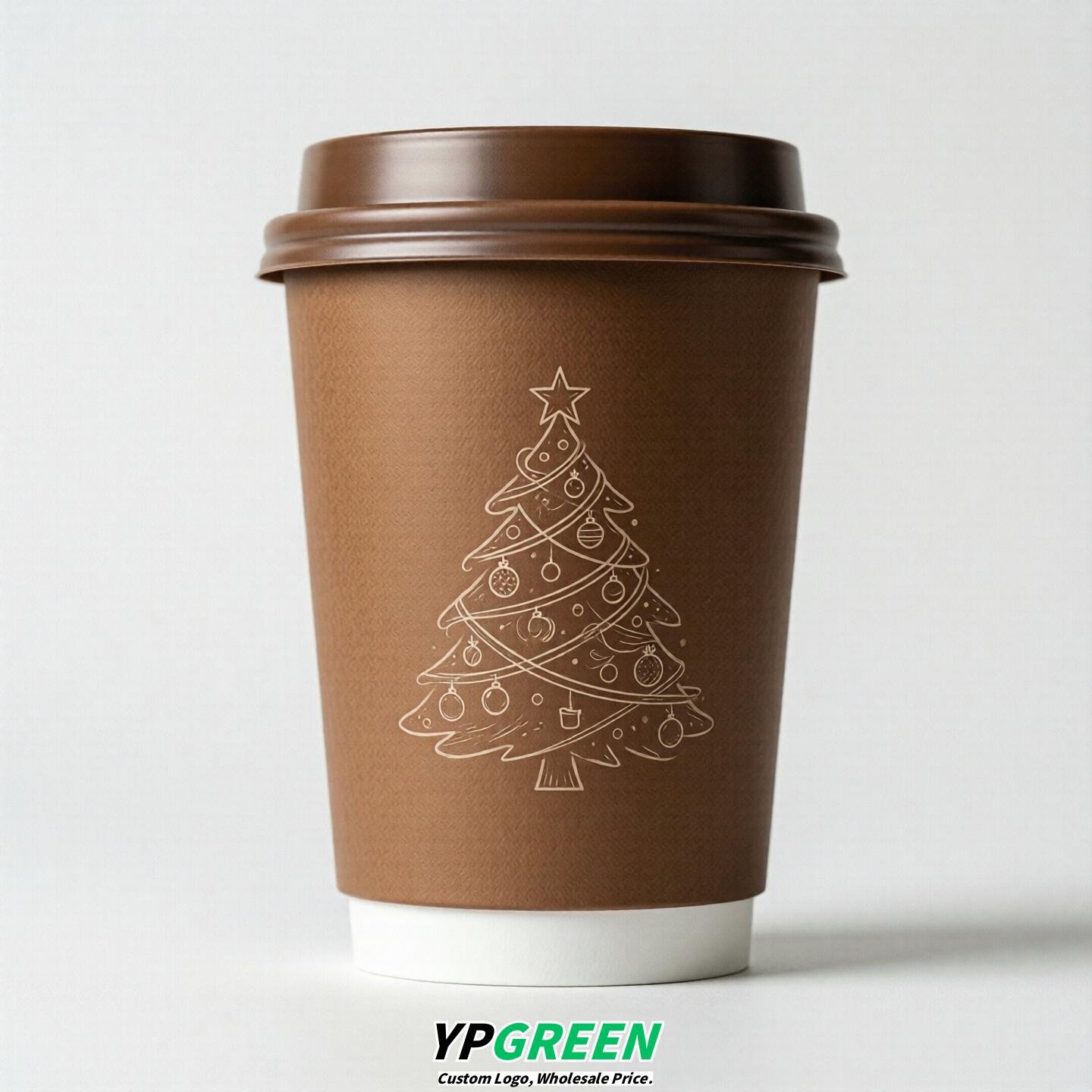 Bronze Paper Cups with Christmas Design 8-24oz