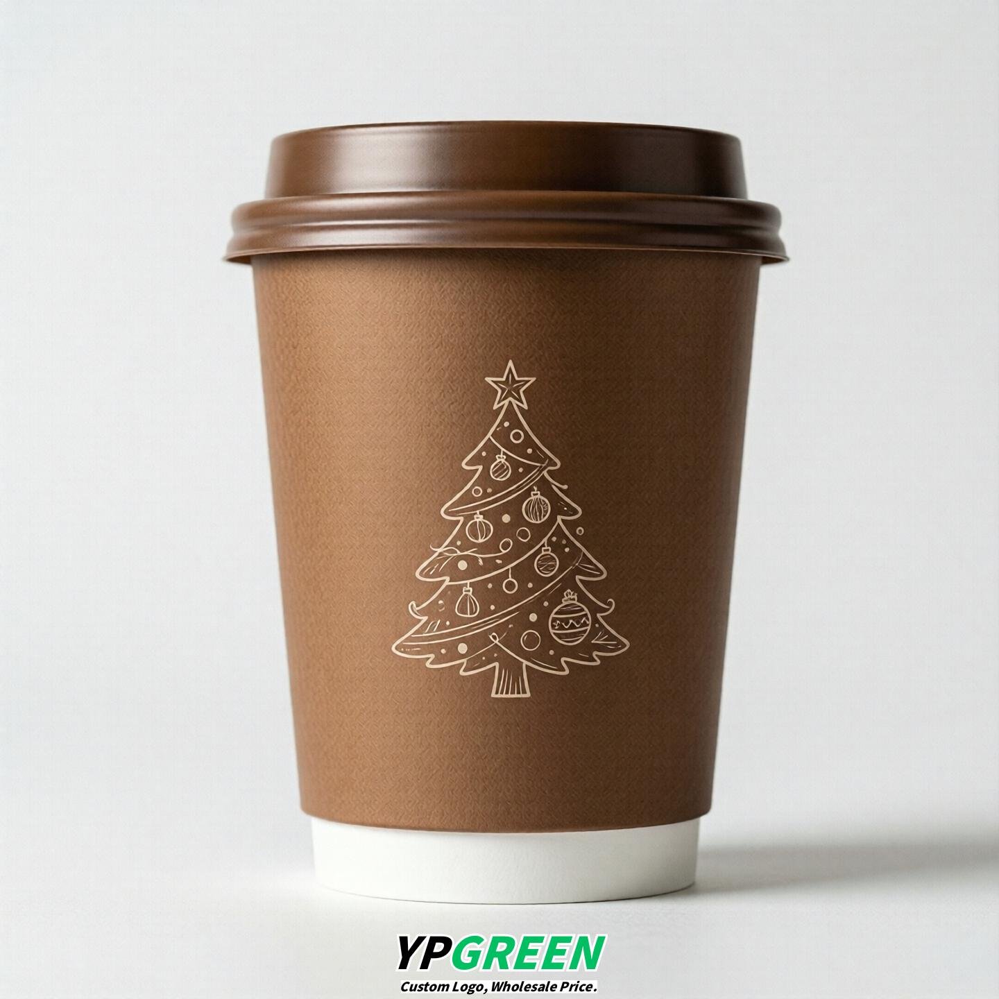 Bronze Paper Cups with Christmas Design 8-24oz