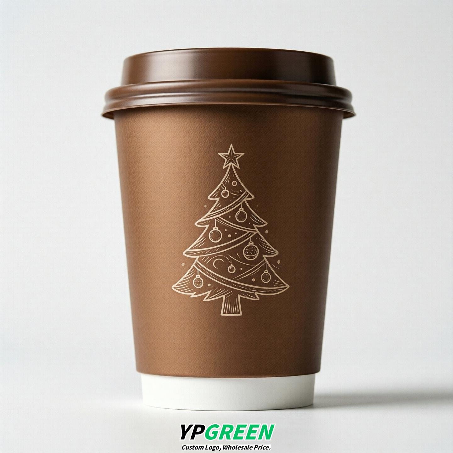 Bronze Paper Cups with Christmas Design 8-24oz