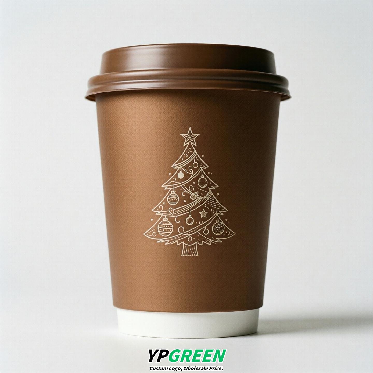 Bronze Paper Cups with Christmas Design 8-24oz