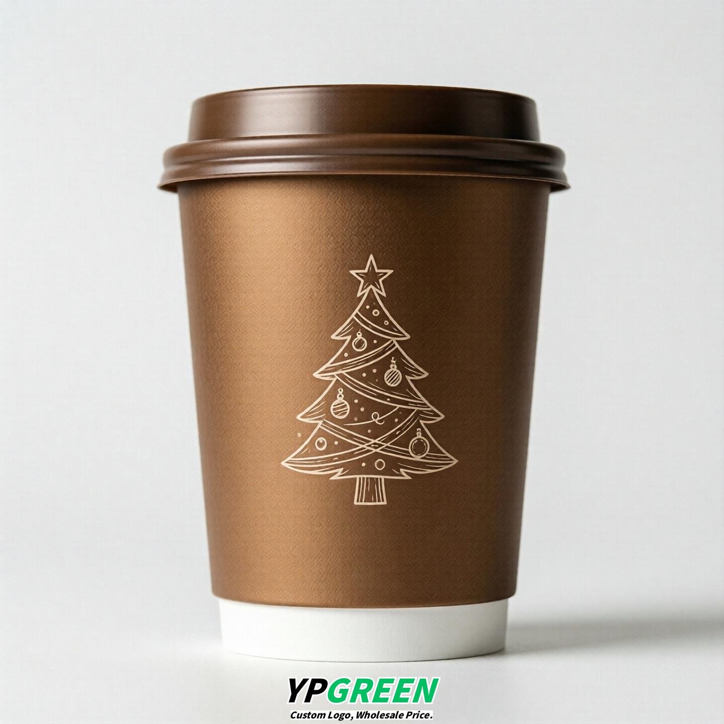 Bronze Paper Cups with Christmas Design 8-24oz