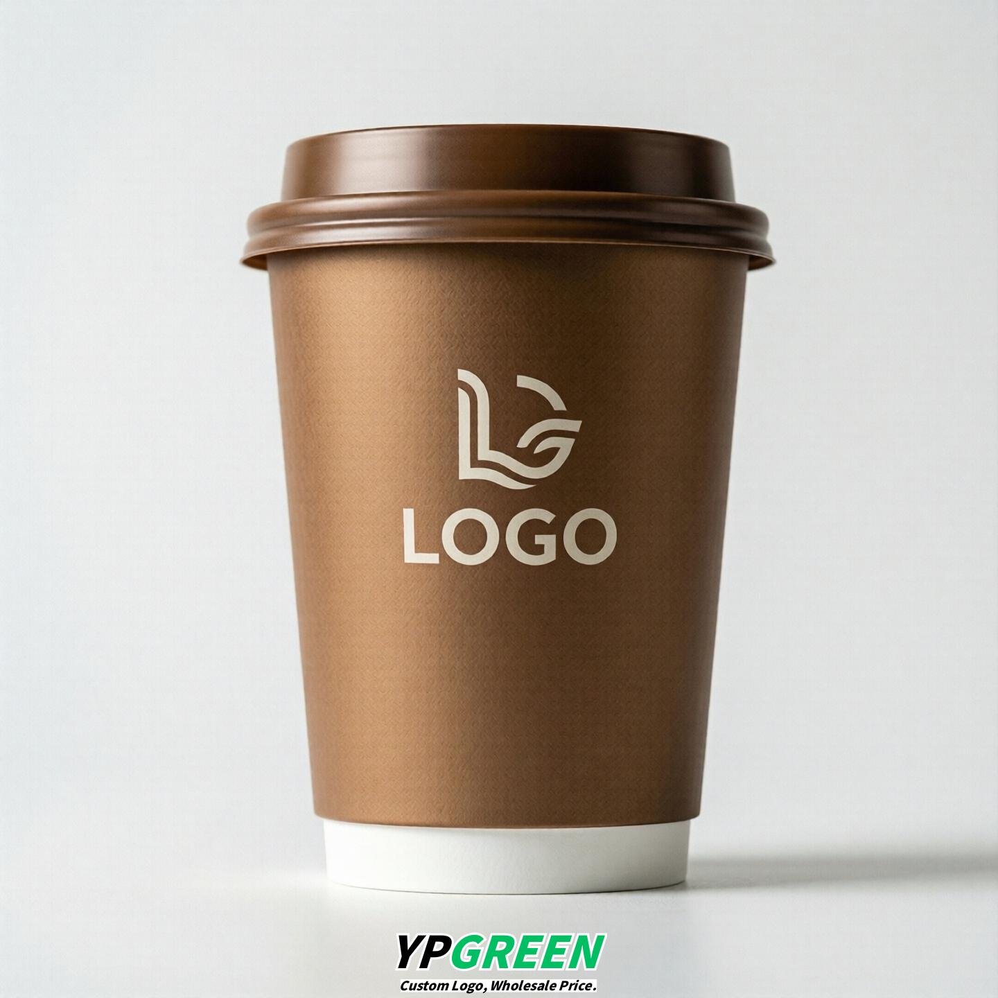 Bronze Custom Logo Paper Cups: 8-24oz & Double Wall