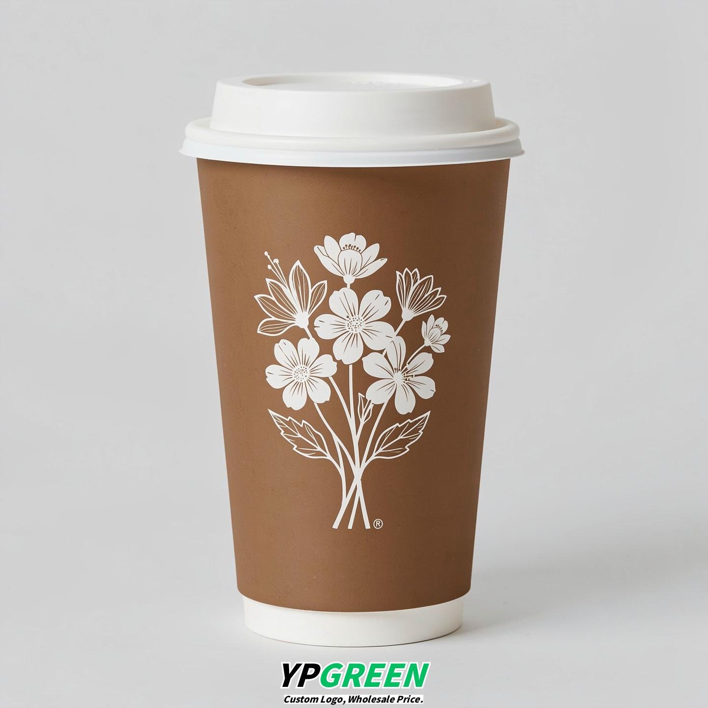Bronze Floral Paper Cups with Lids 8-24oz