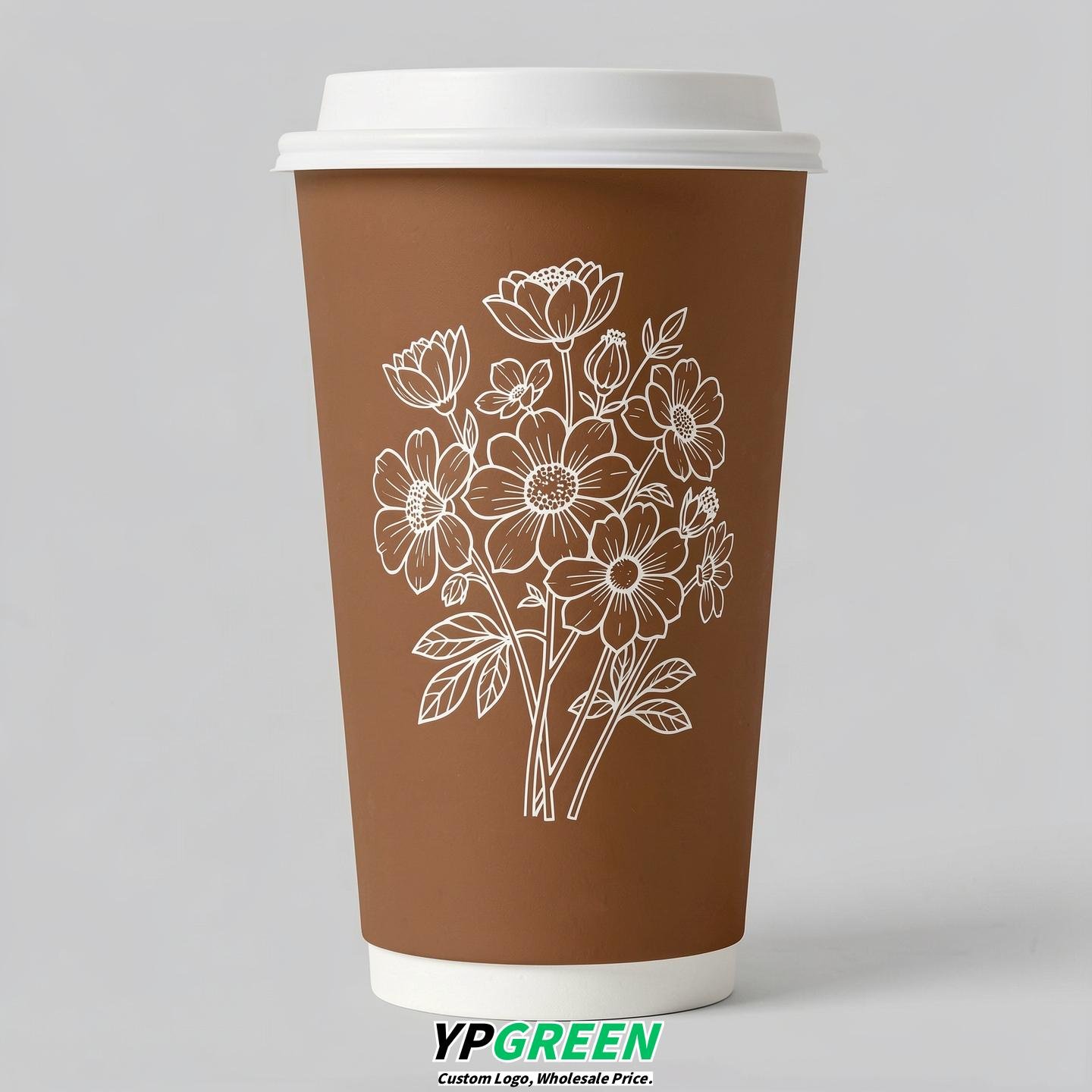 Bronze Floral Paper Cups with Lids 8-24oz