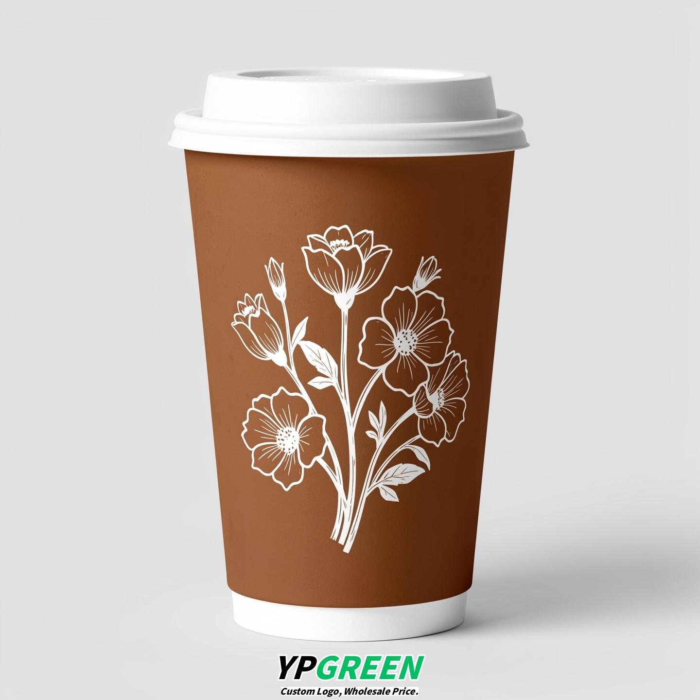 Bronze Floral Paper Cups with Lids 8-24oz