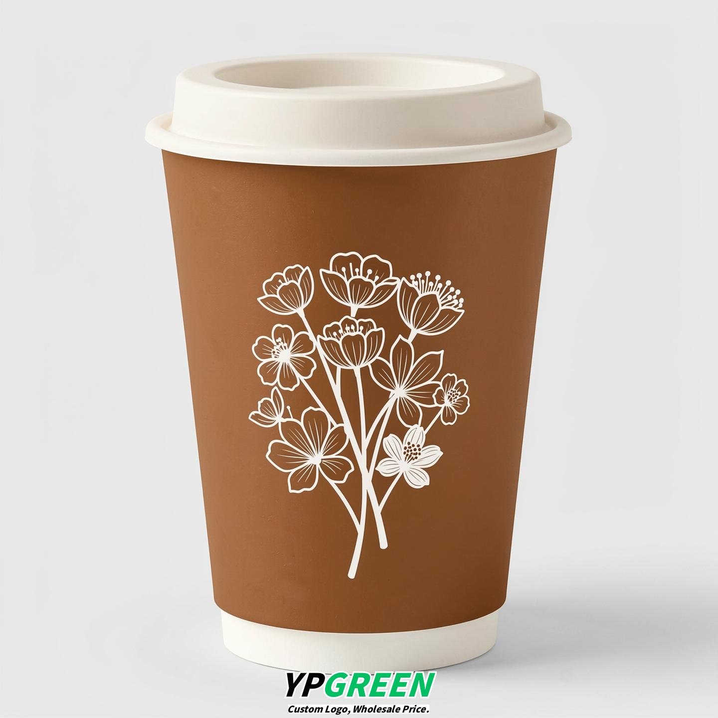 Bronze Floral Paper Cups with Lids 8-24oz