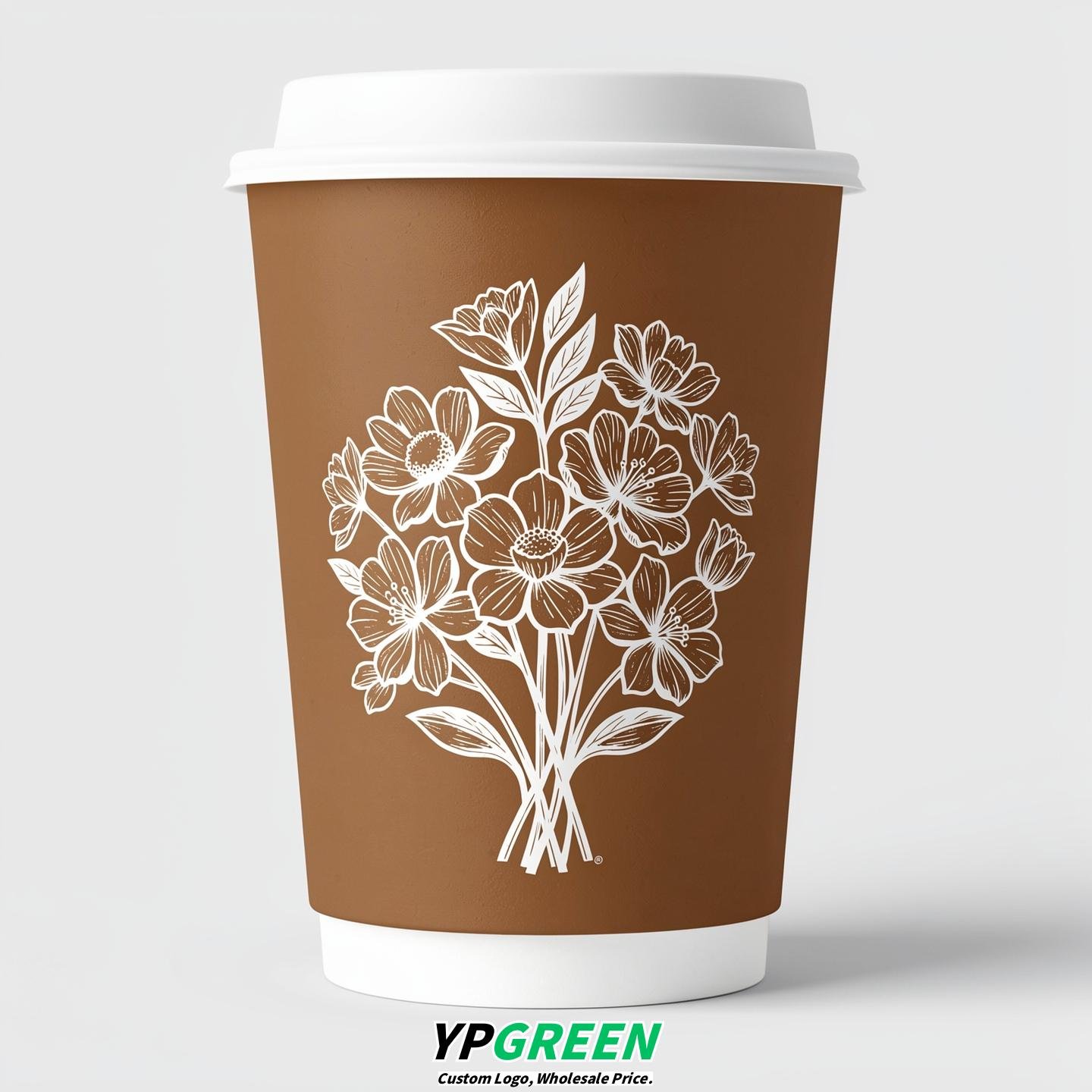 Bronze Floral Paper Cups with Lids 8-24oz
