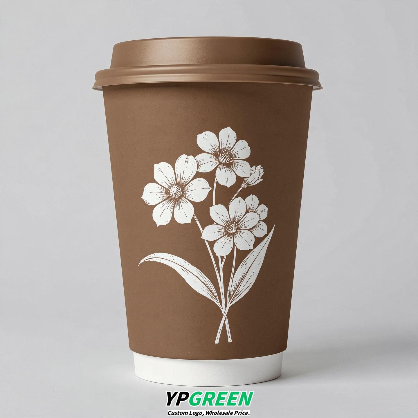 Bronze Floral Paper Cups with Lids 8-24oz
