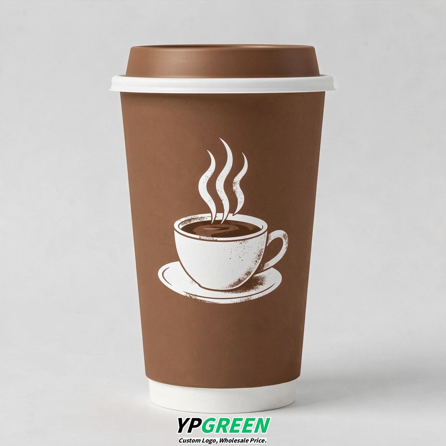 Bronze Hot Coffee Icon Paper Cups - Disposable Steaming Coffee Design