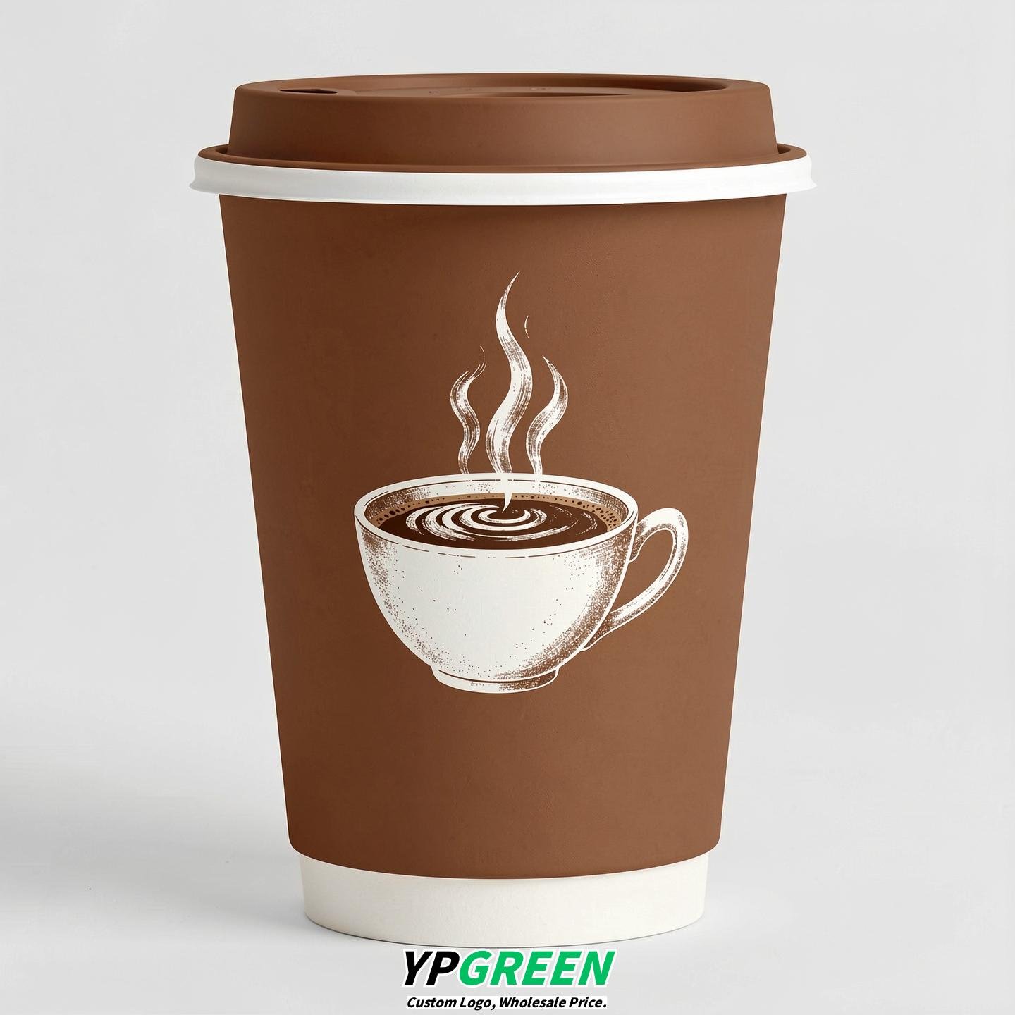 Bronze Hot Coffee Icon Paper Cups - Disposable Steaming Coffee Design