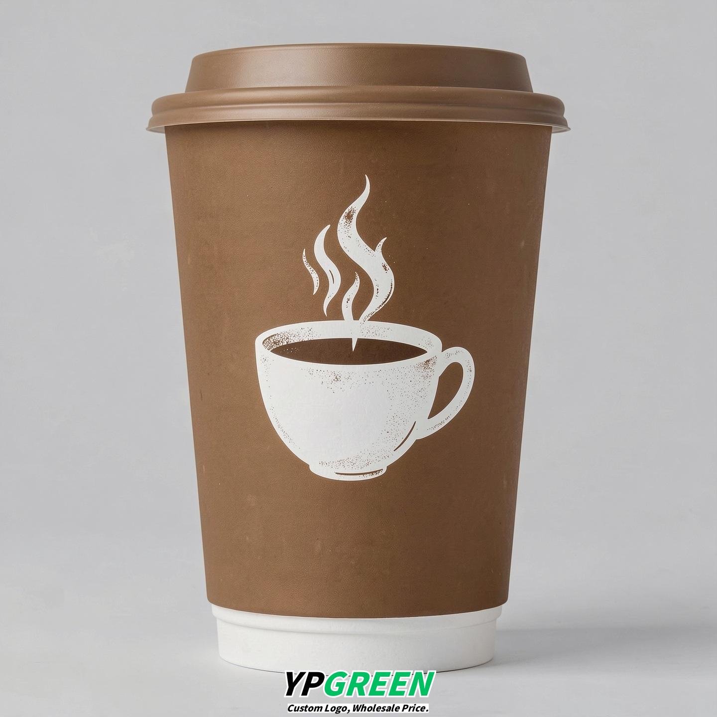 Bronze Hot Coffee Icon Paper Cups - Disposable Steaming Coffee Design
