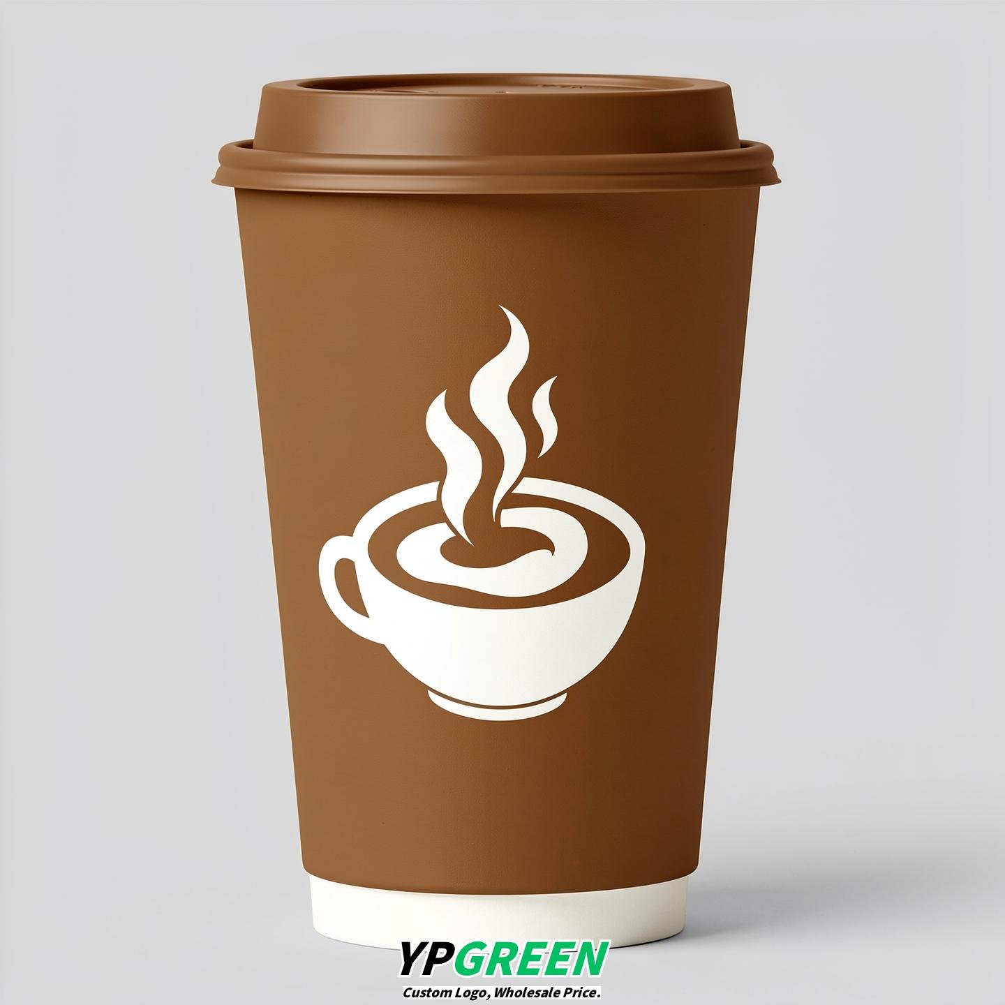 Bronze Hot Coffee Icon Paper Cups - Disposable Steaming Coffee Design