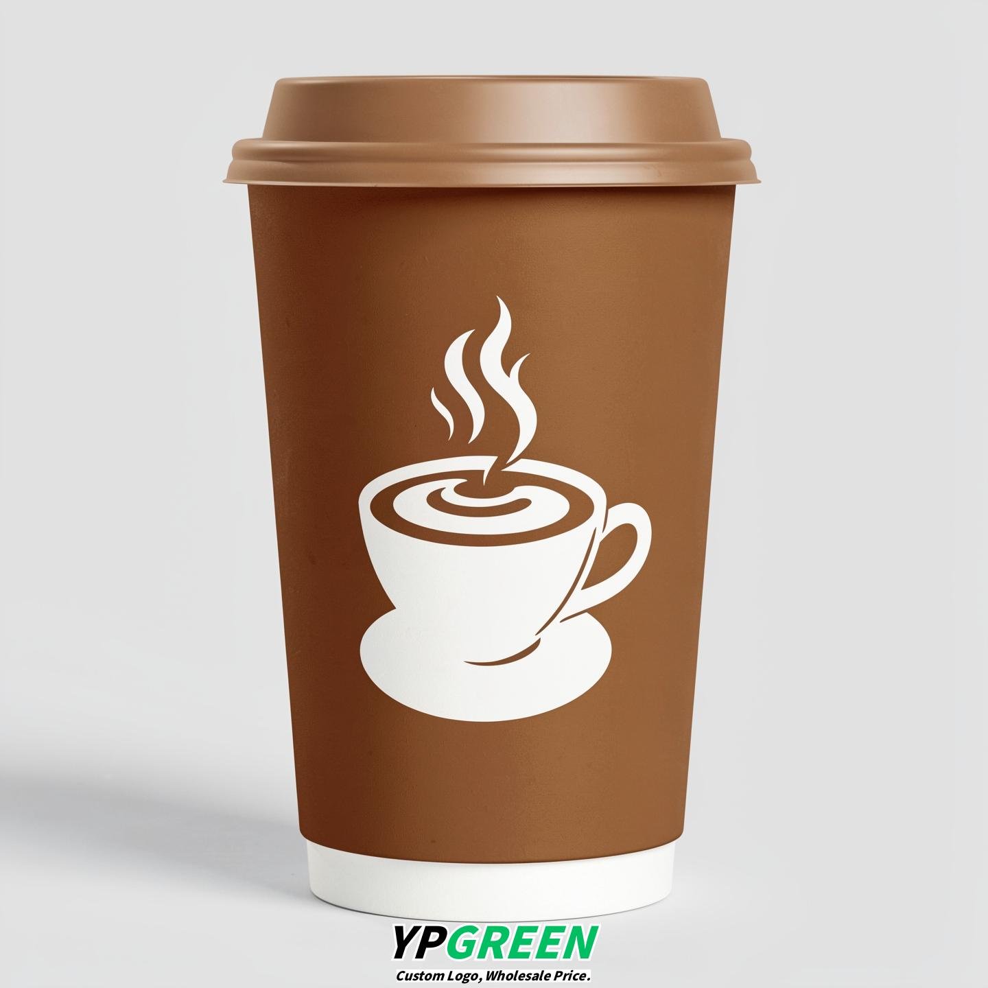 Bronze Hot Coffee Icon Paper Cups - Disposable Steaming Coffee Design