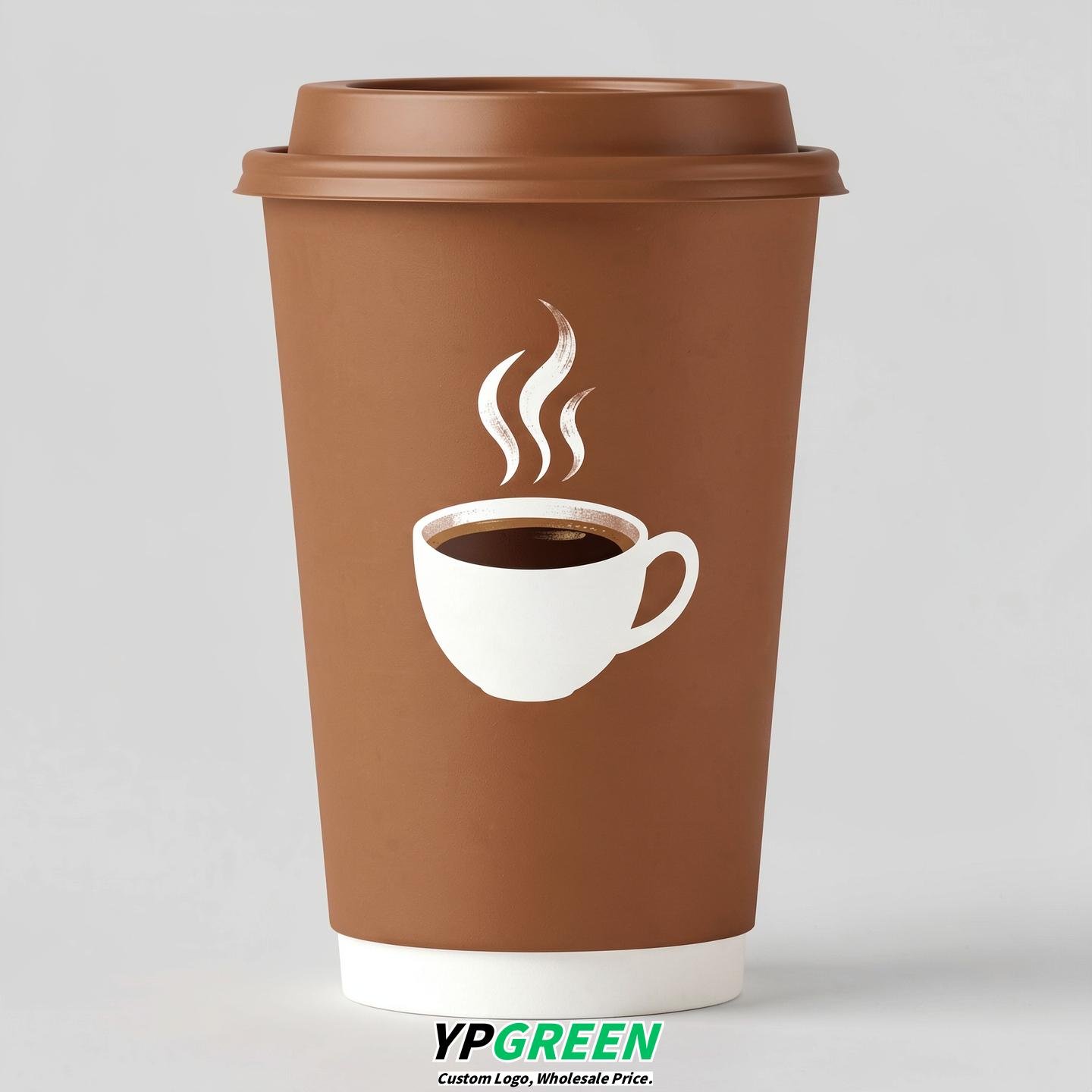Bronze Hot Coffee Icon Paper Cups - Disposable Steaming Coffee Design