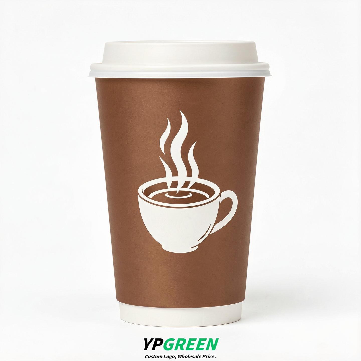 Bronze Hot Coffee Icon Paper Cups - Disposable Steaming Coffee Design