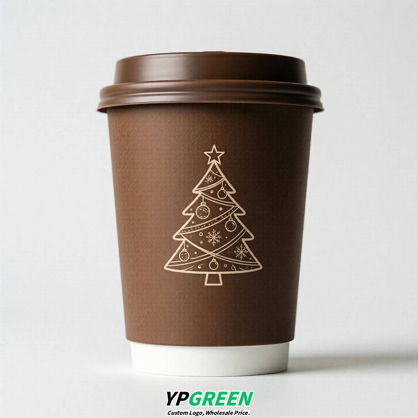 Brown Paper Cups with Christmas Design 8-24oz