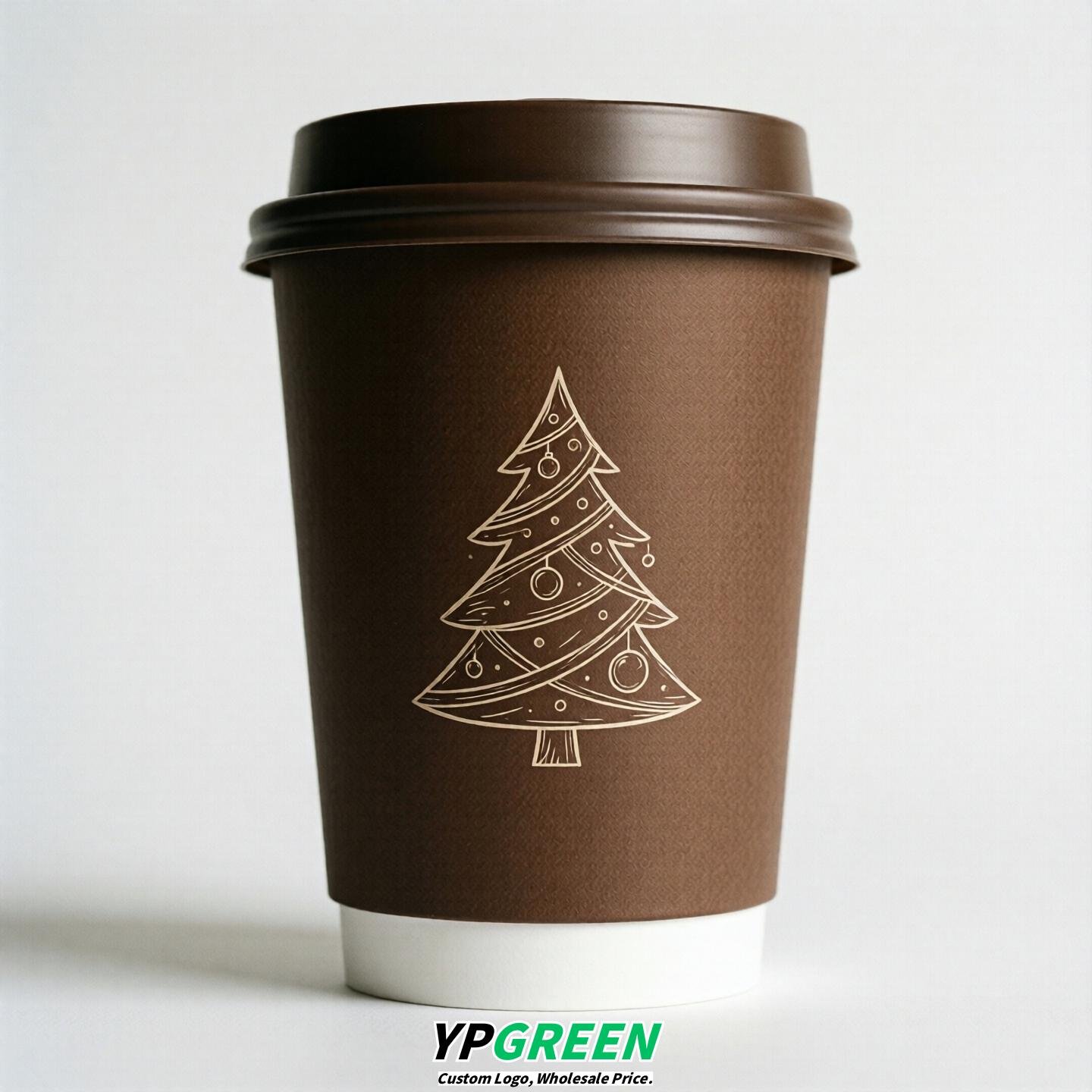 Brown Paper Cups with Christmas Design 8-24oz