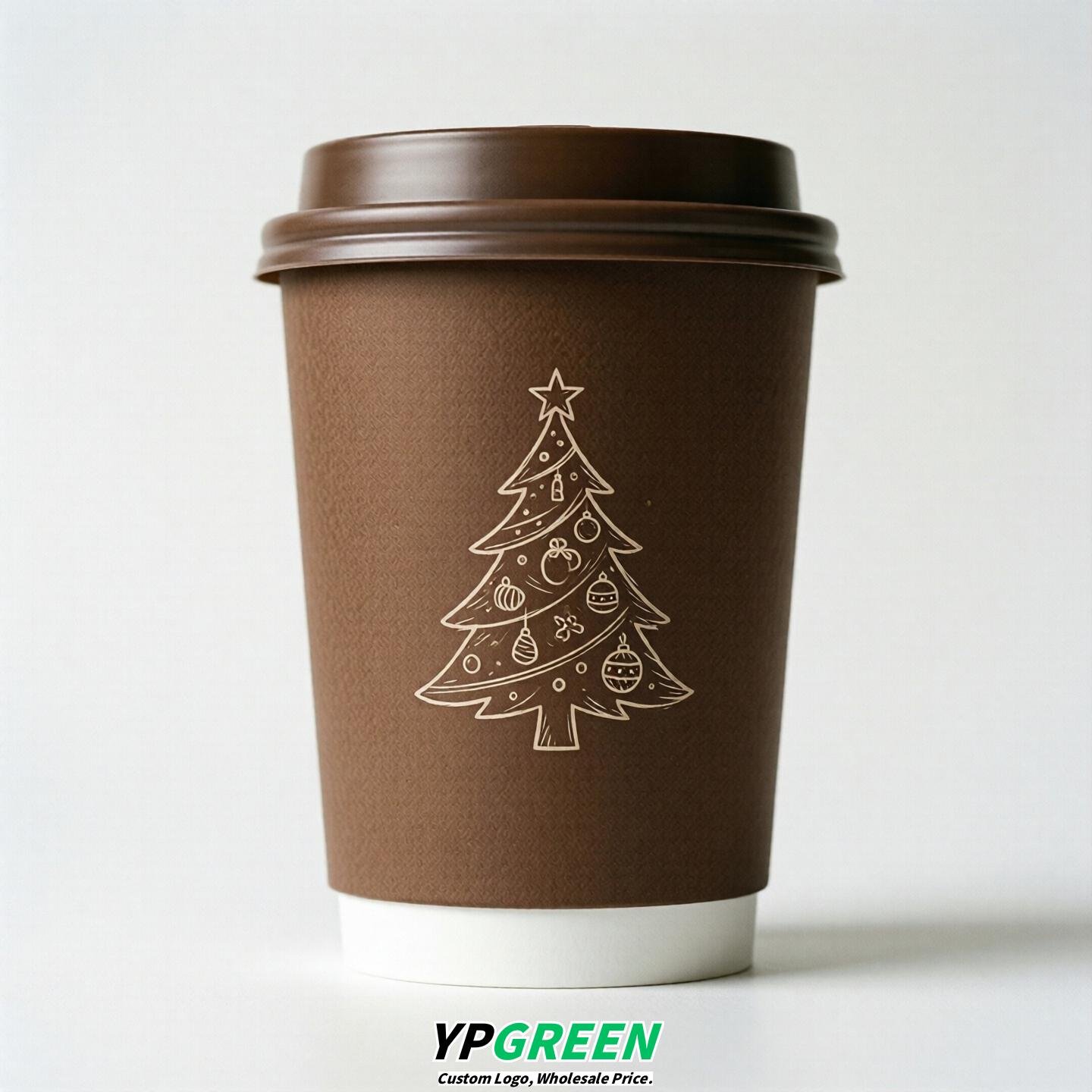 Brown Paper Cups with Christmas Design 8-24oz