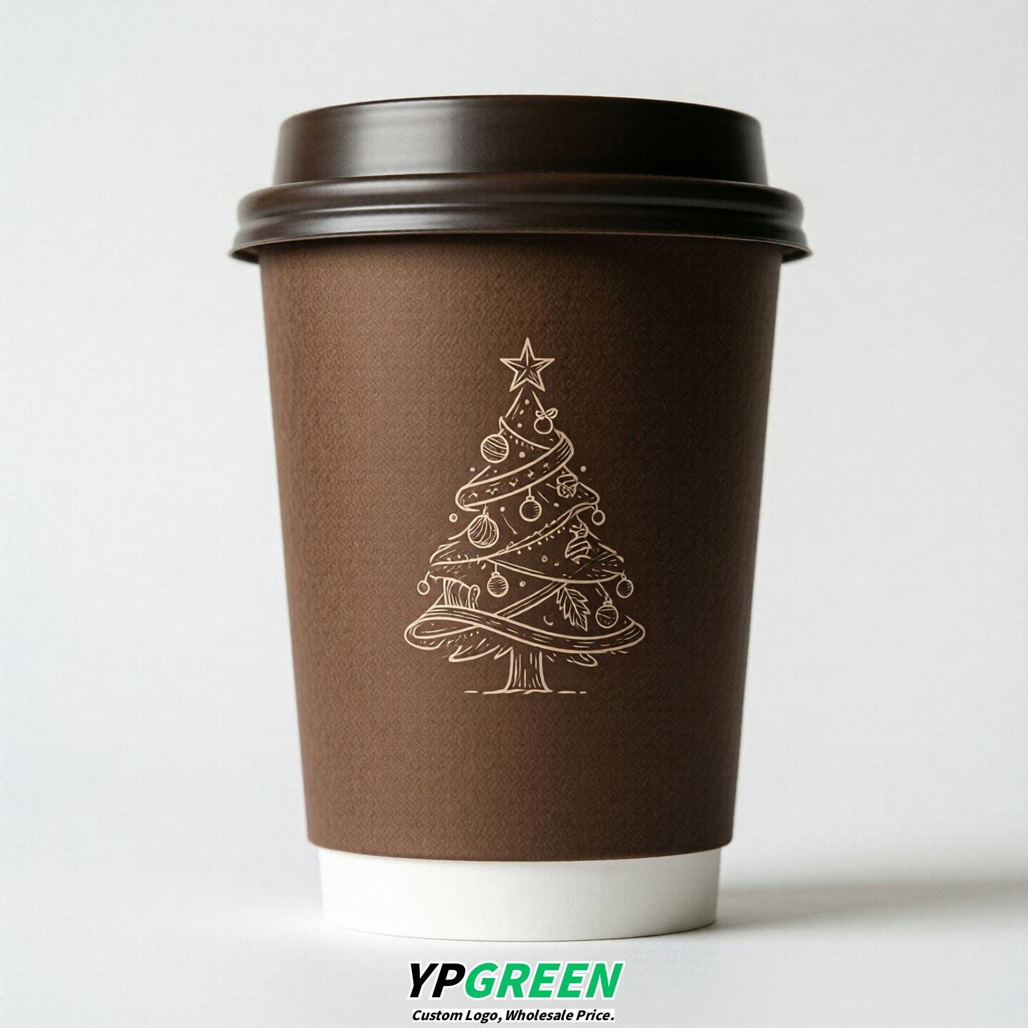 Brown Paper Cups with Christmas Design 8-24oz