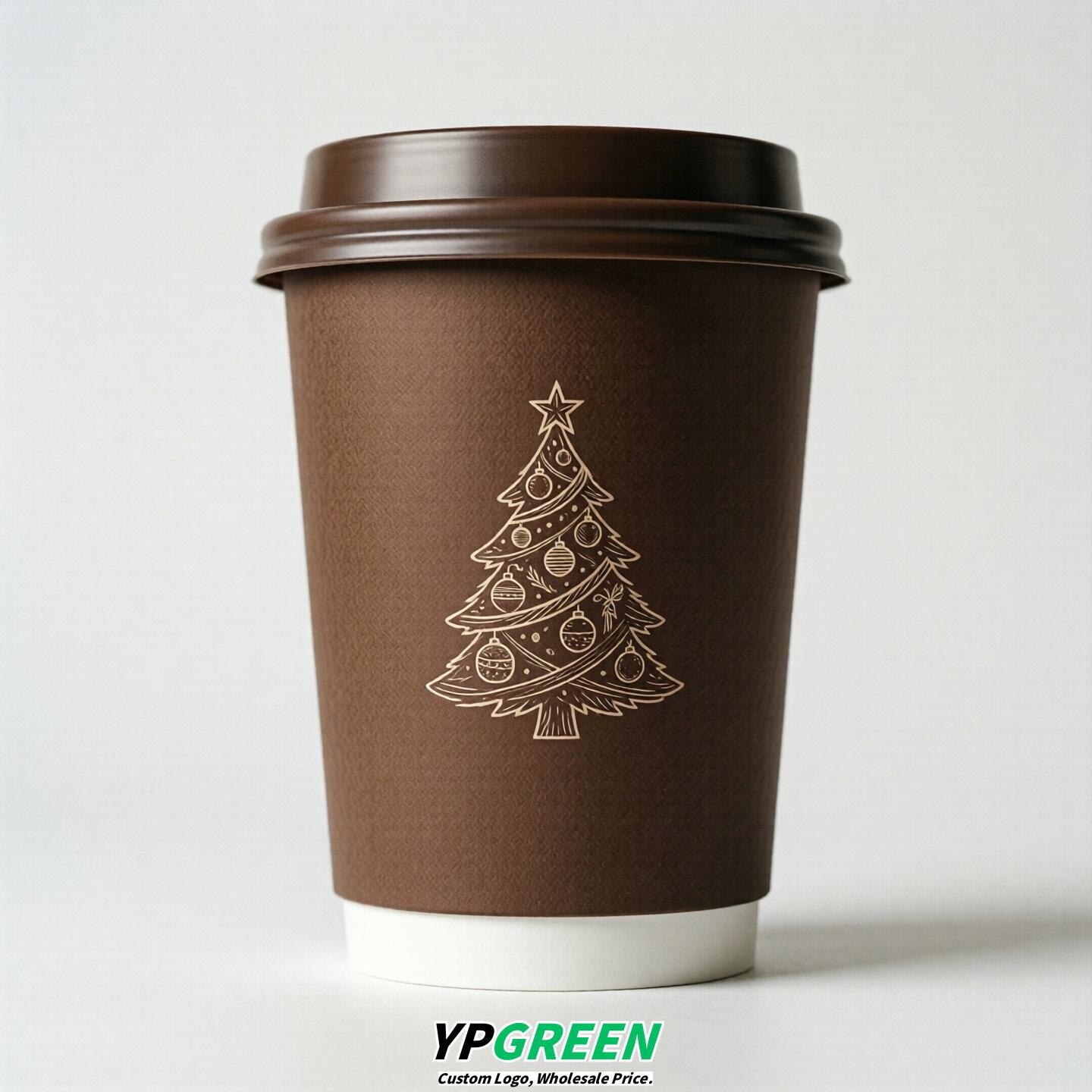 Brown Paper Cups with Christmas Design 8-24oz