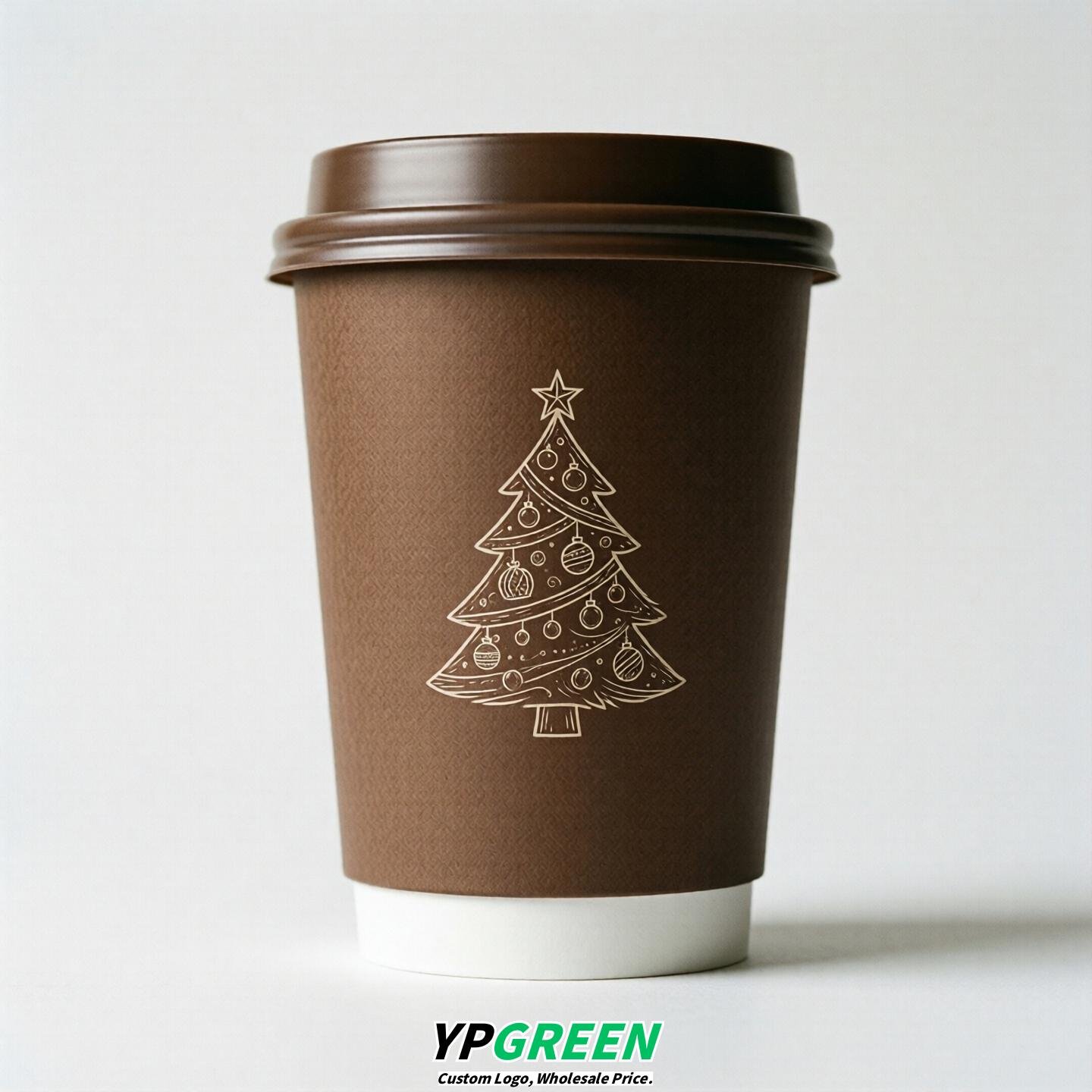 Brown Paper Cups with Christmas Design 8-24oz