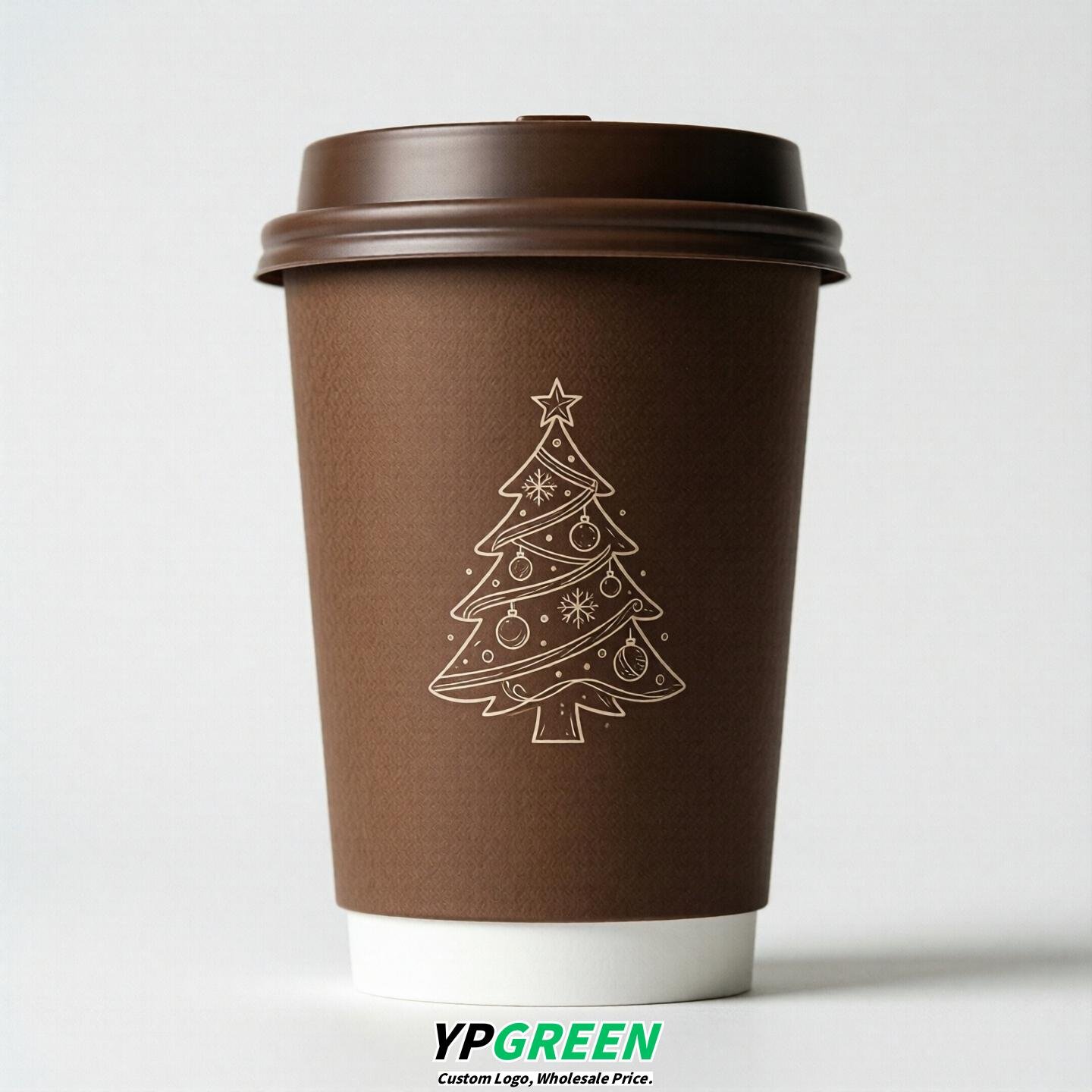 Brown Paper Cups with Christmas Design 8-24oz