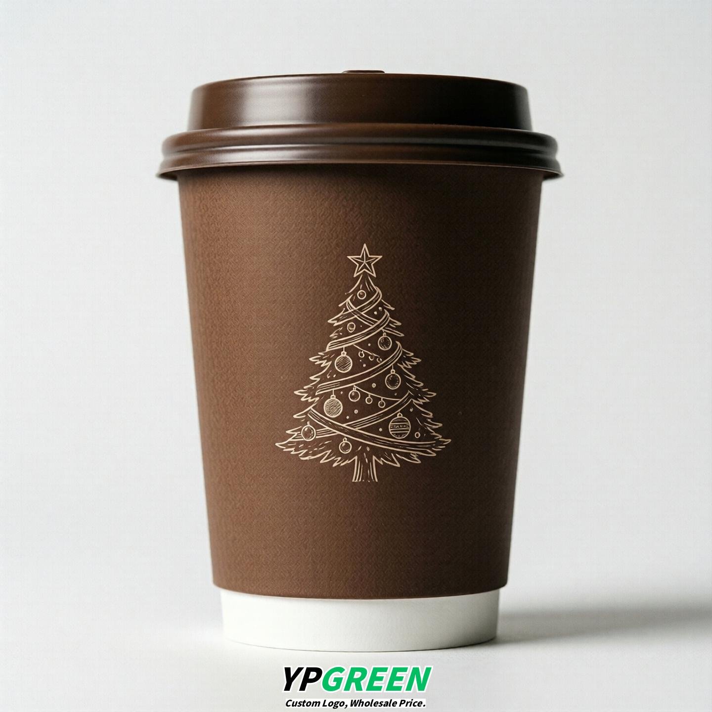 Brown Paper Cups with Christmas Design 8-24oz