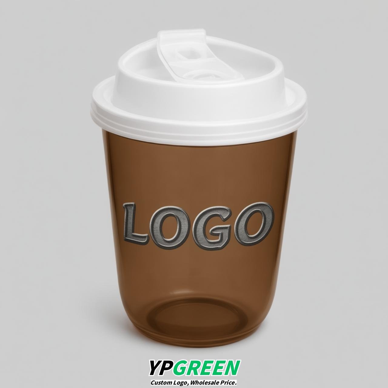 Brown U Shape Cups with Lid - Custom Logo PP & PET Plastic Disposable