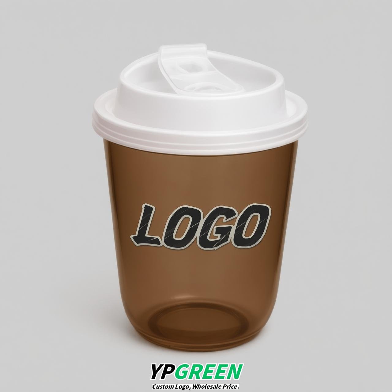 Brown U Shape Cups with Lid - Custom Logo PP & PET Plastic Disposable
