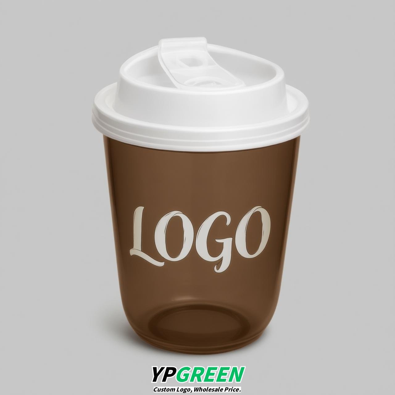 Brown U Shape Cups with Lid - Custom Logo PP & PET Plastic Disposable
