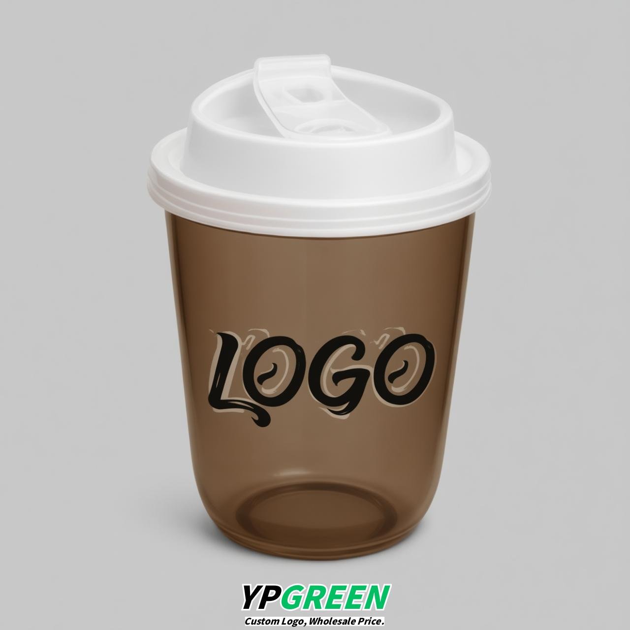 Brown U Shape Cups with Lid - Custom Logo PP & PET Plastic Disposable