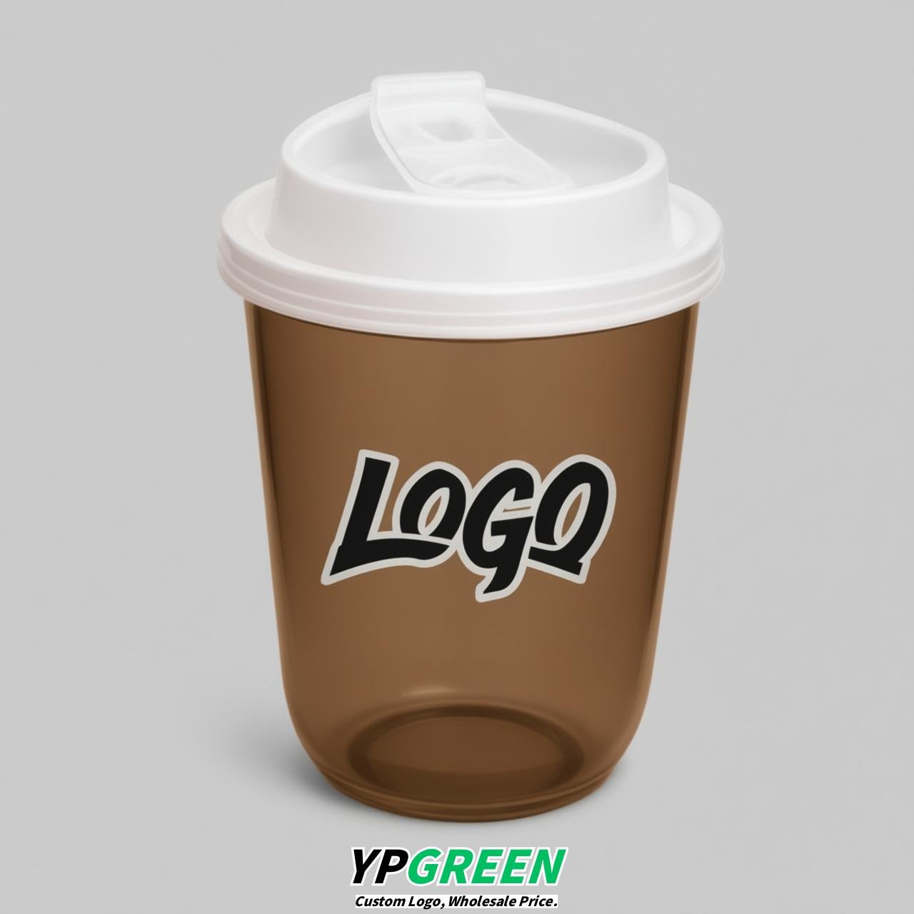 Brown U Shape Cups with Lid - Custom Logo PP & PET Plastic Disposable