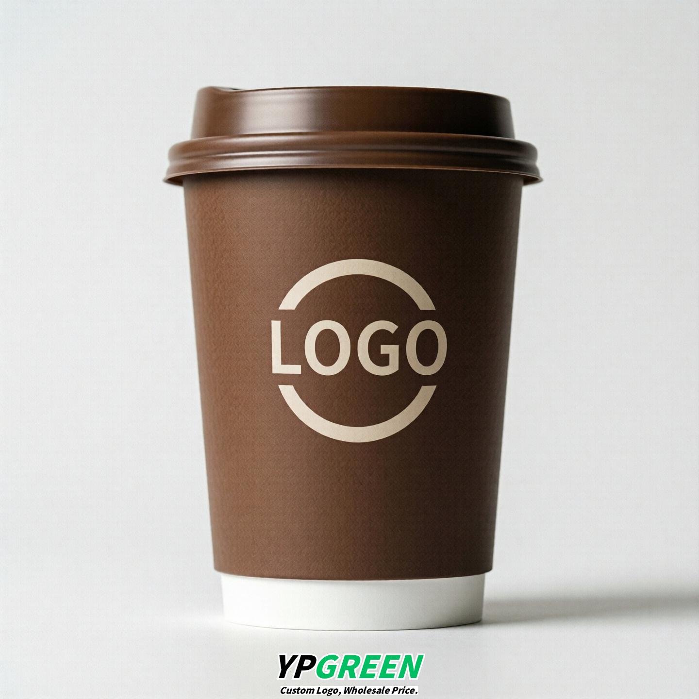 Brown Custom Logo Paper Cups: 8-24oz & Double Wall