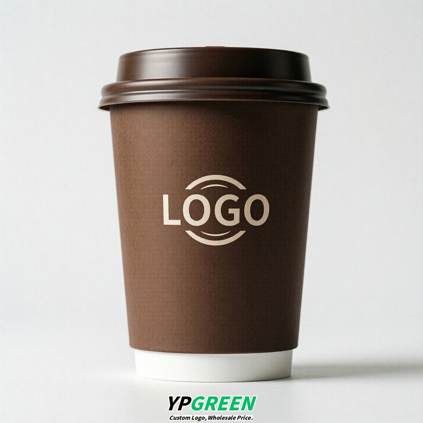 Brown Custom Logo Paper Cups: 8-24oz & Double Wall