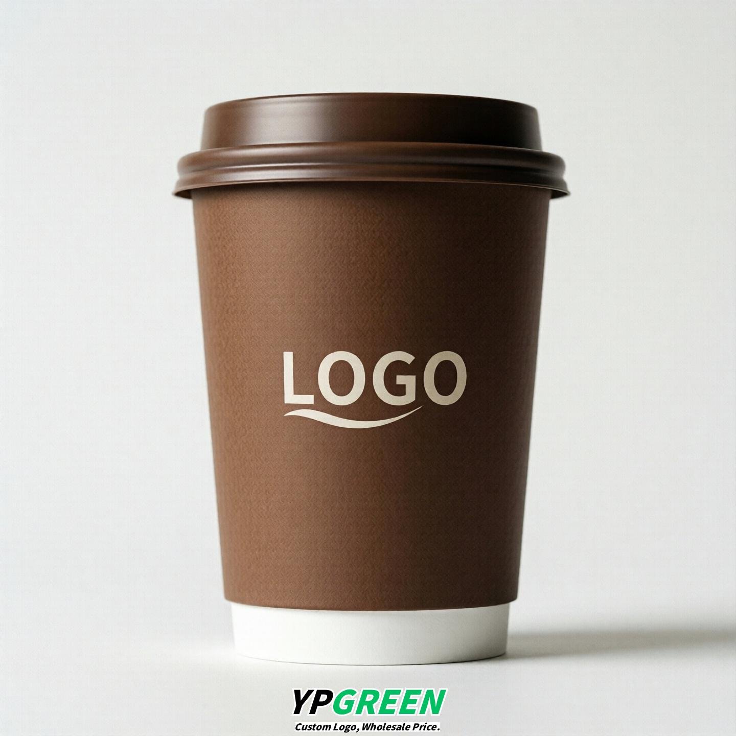 Brown Custom Logo Paper Cups: 8-24oz & Double Wall