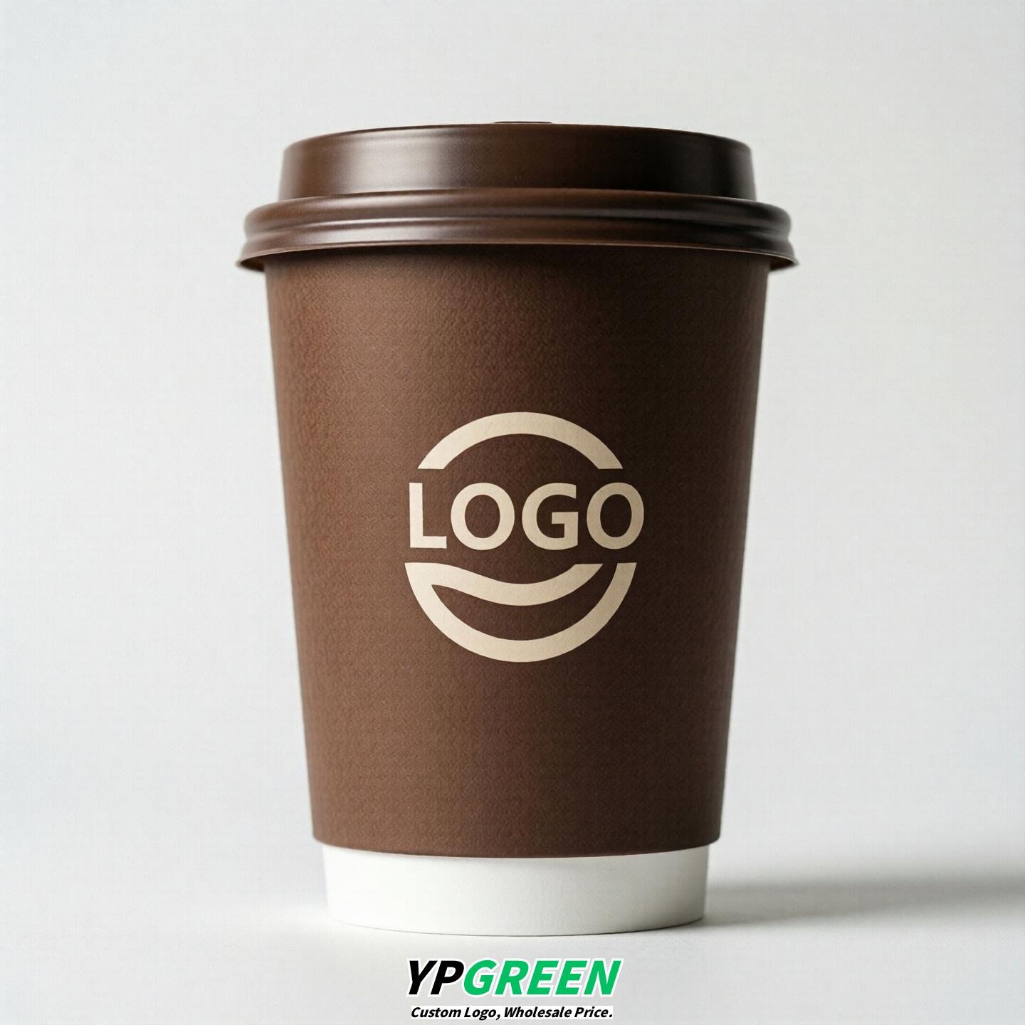Brown Custom Logo Paper Cups: 8-24oz & Double Wall
