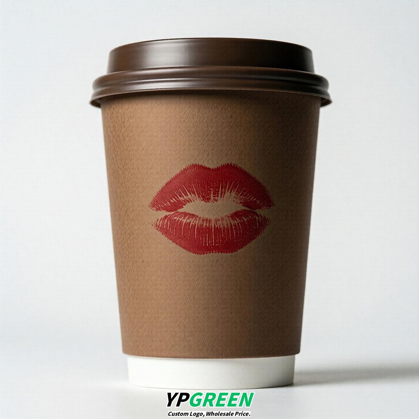 Brown Paper Cups with Lips Print 10oz/12oz/16oz/20oz/22oz