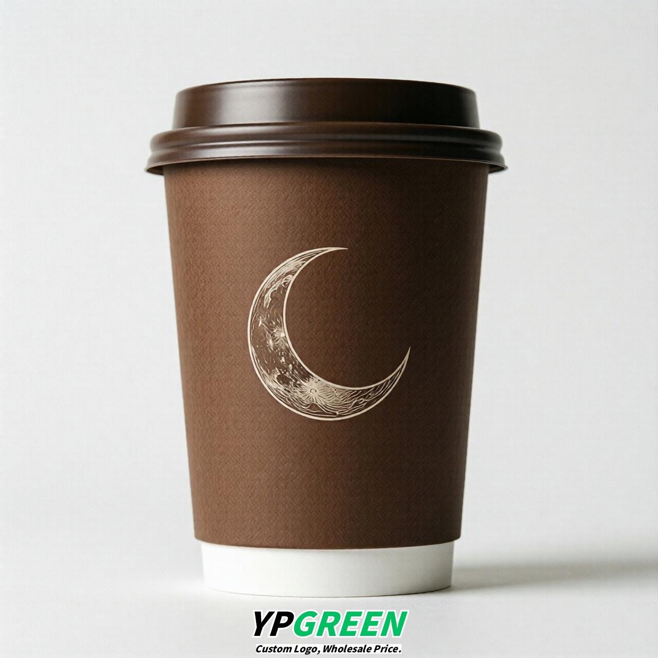 Brown Moon Paper Cups with Lids 8-24oz