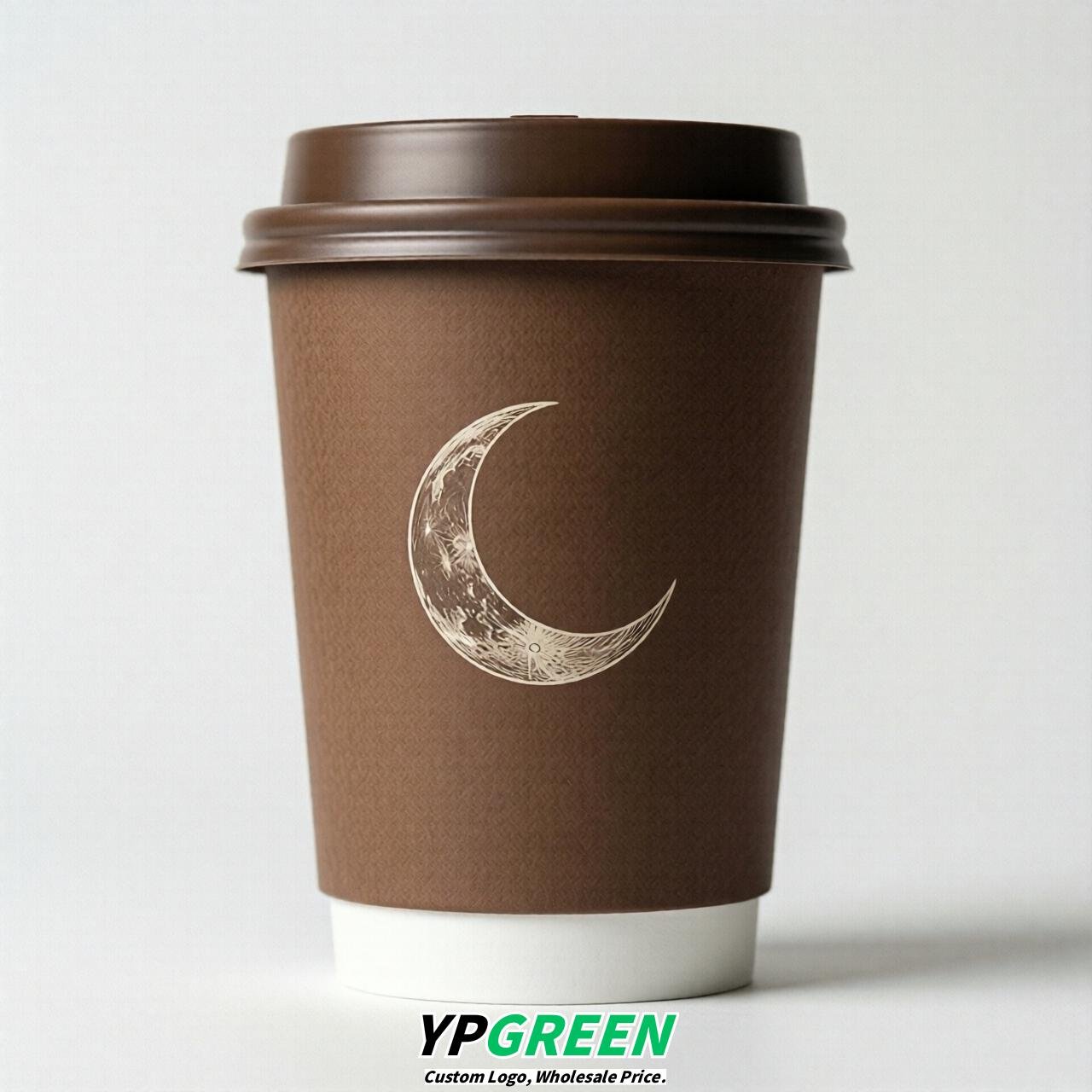 Brown Moon Paper Cups with Lids 8-24oz