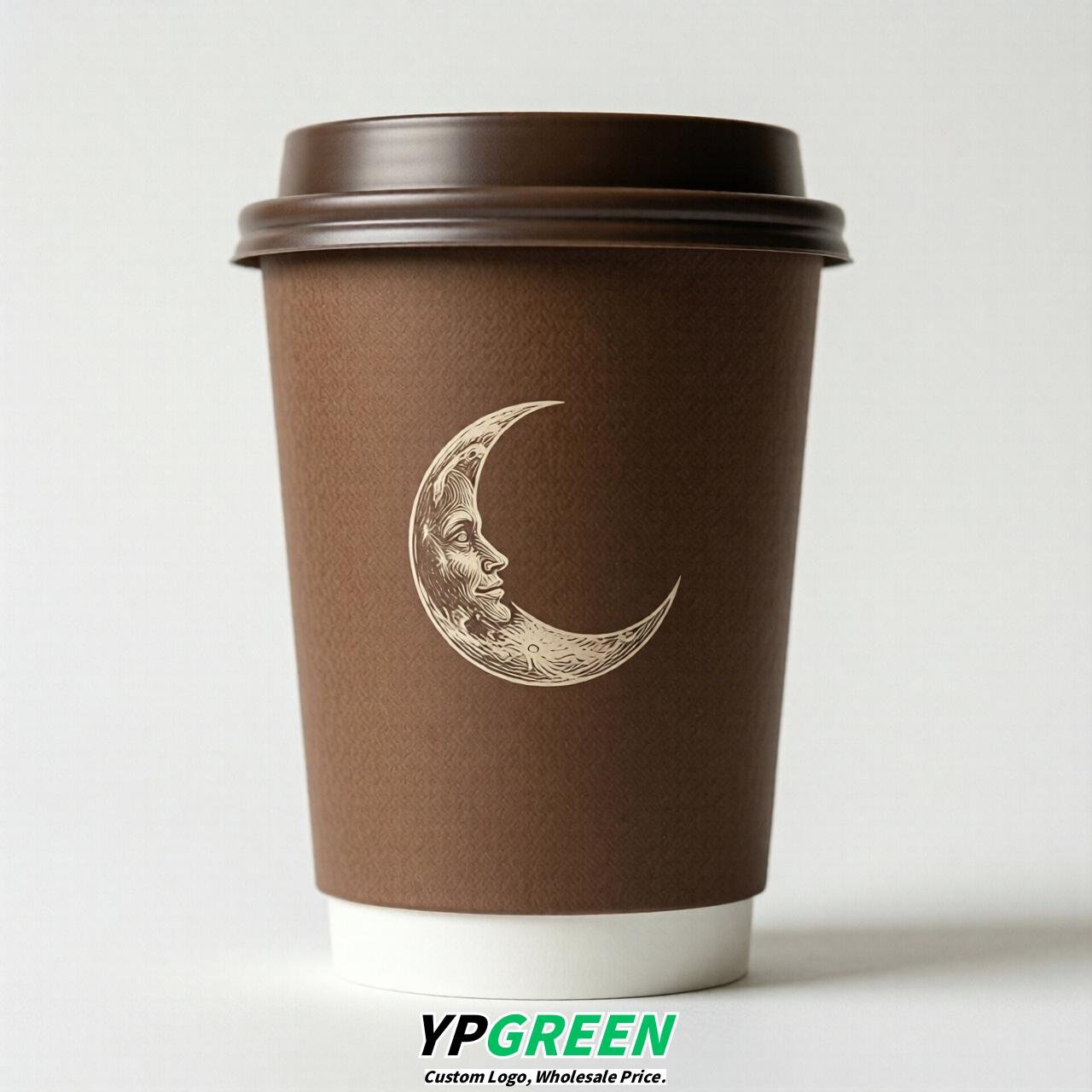 Brown Moon Paper Cups with Lids 8-24oz
