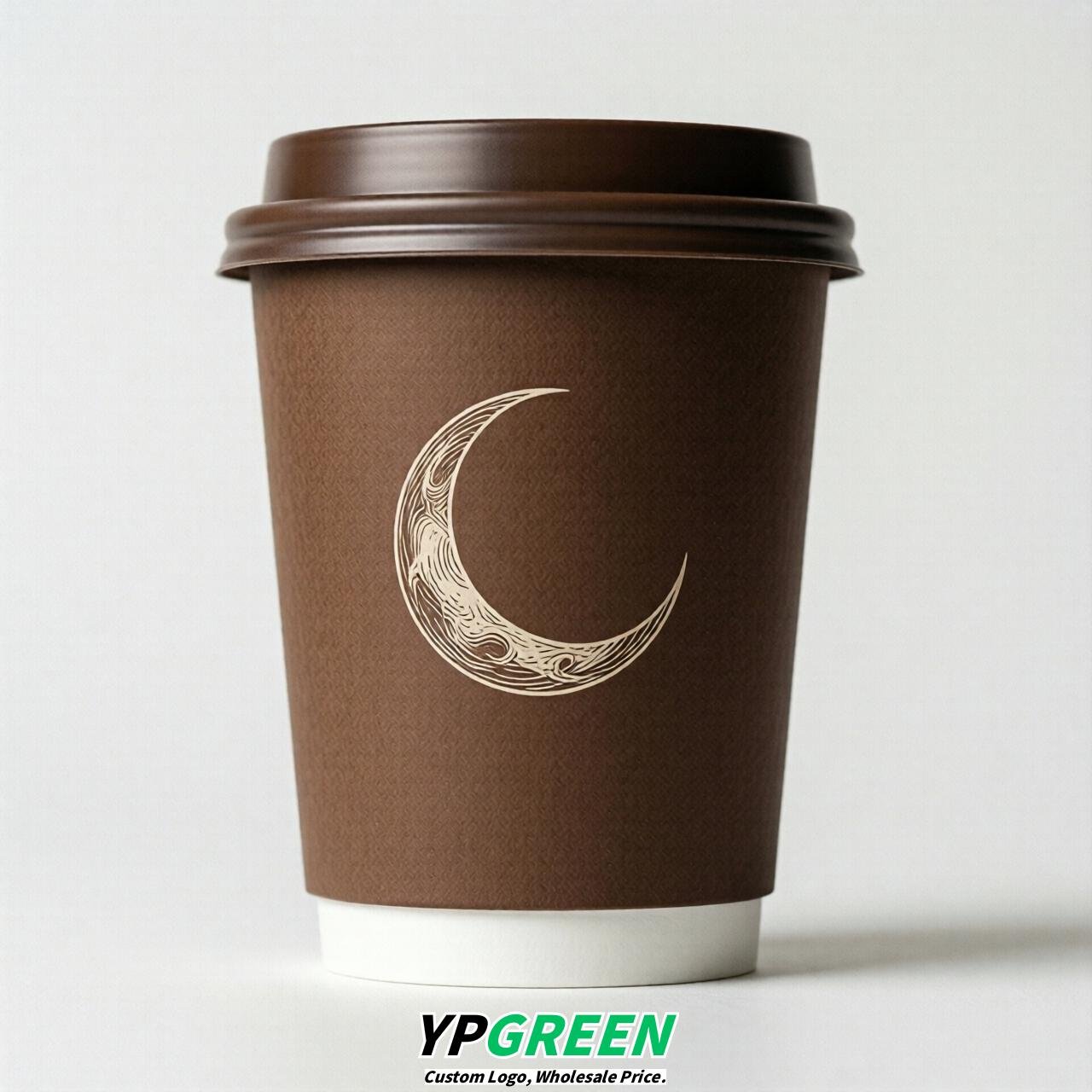 Brown Moon Paper Cups with Lids 8-24oz