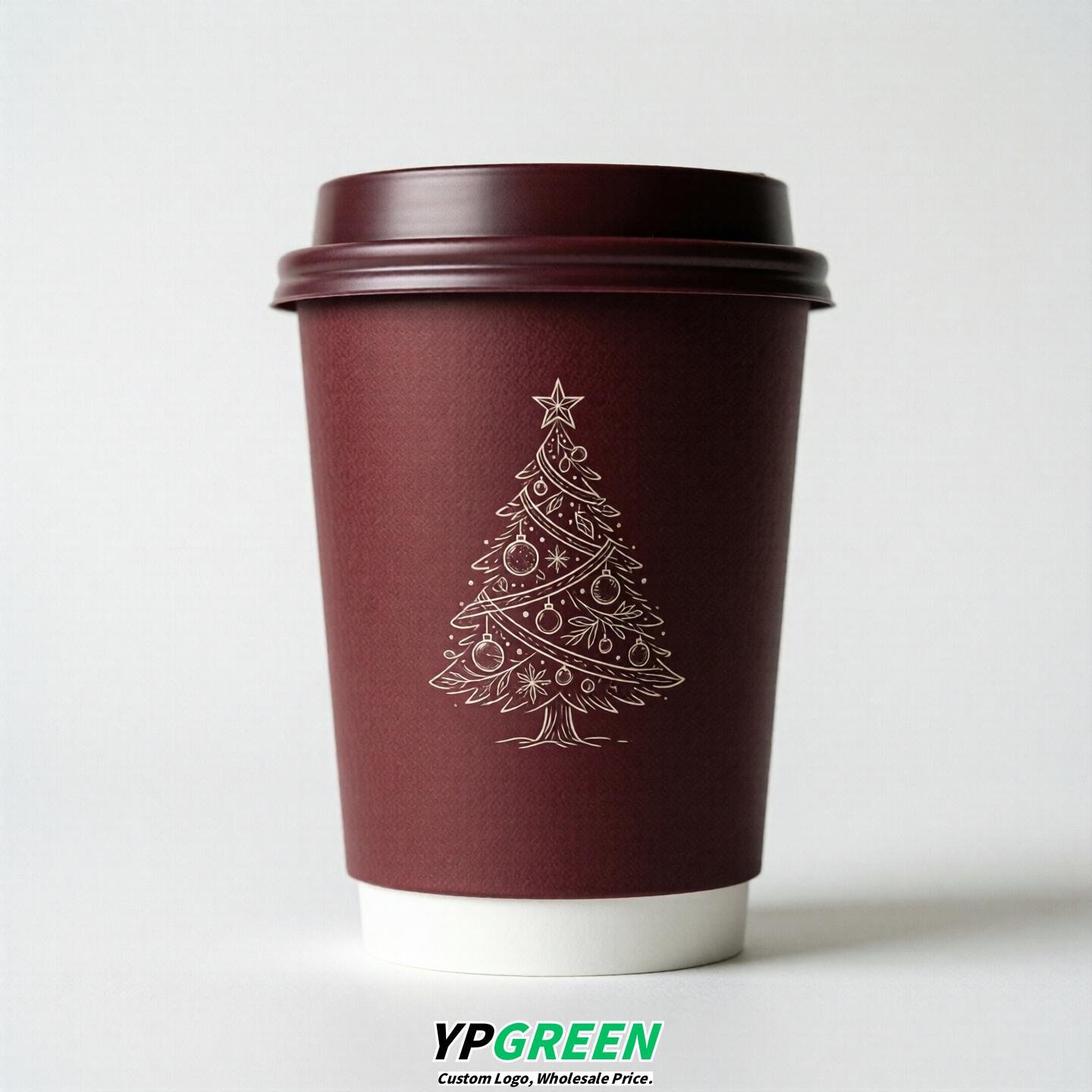 Burgundy Paper Cups with Christmas Design 8-24oz Burgundy Paper Cups with Christmas Design 8-24oz