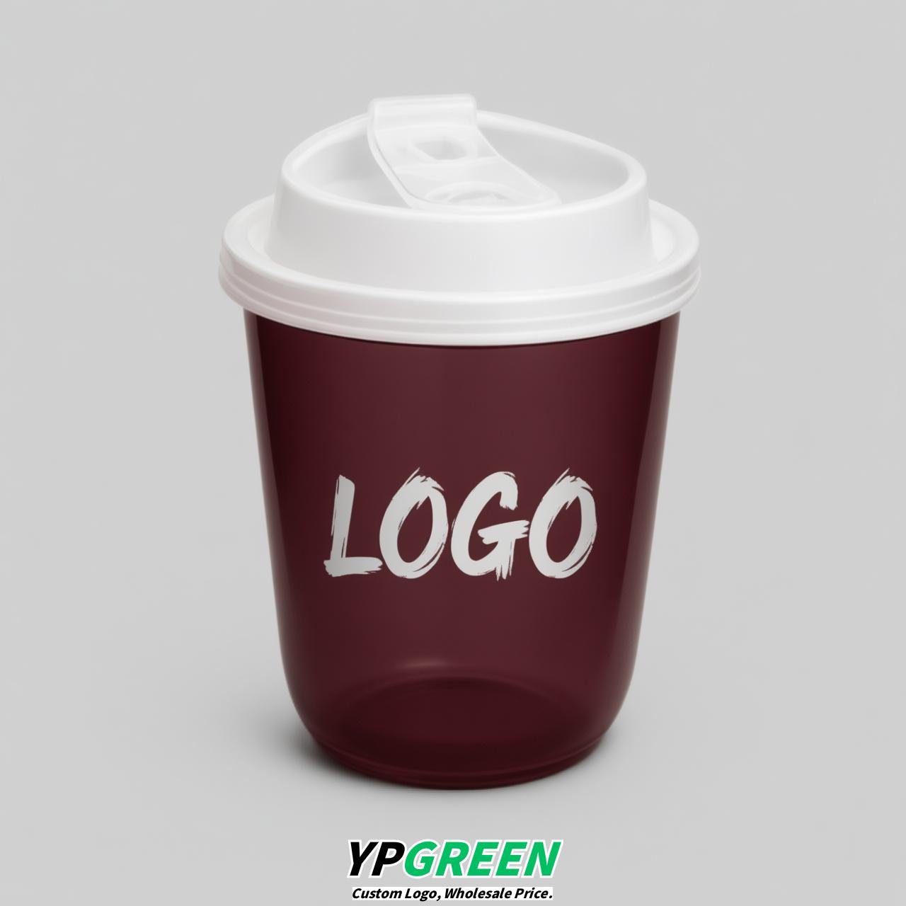 Burgundy U Shape Cups with Lid - Custom Logo PP & PET Plastic Disposable